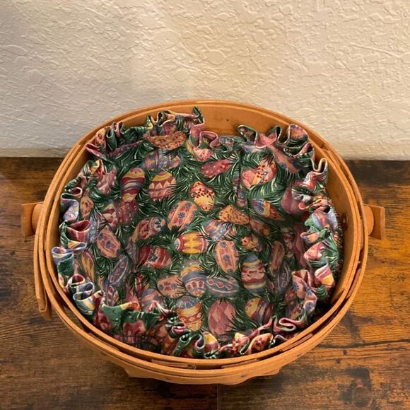 Longaberger Vintage Holiday Easter Egg Liner With Plastic Protector Basket 1992 - Picture 4 of 7